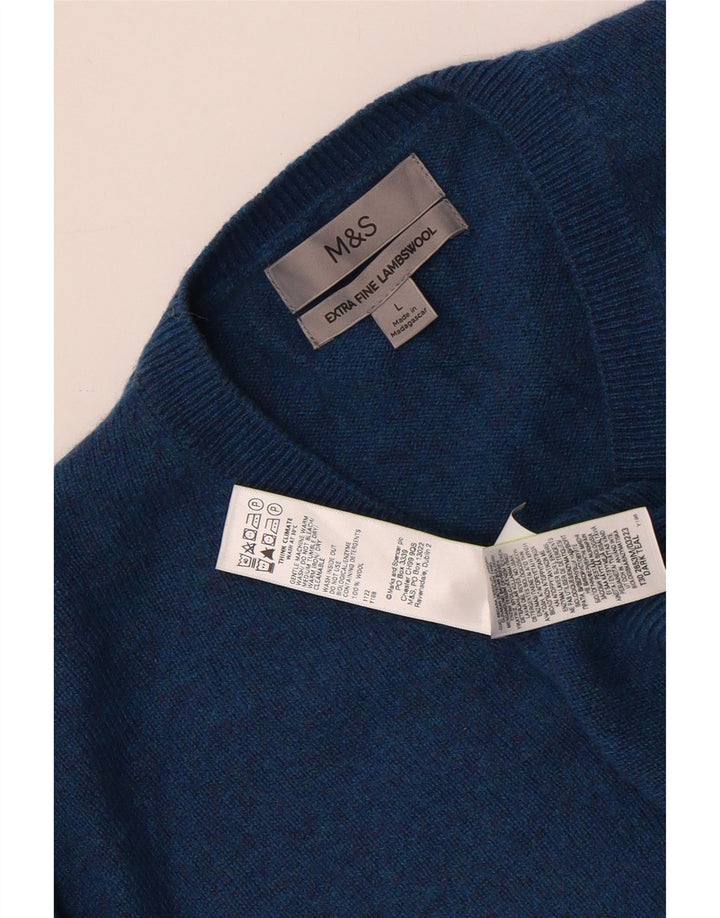 Marks & Spencer Herren-Pullover mit V-Ausschnitt, groß, blau gesprenkelte Wolle