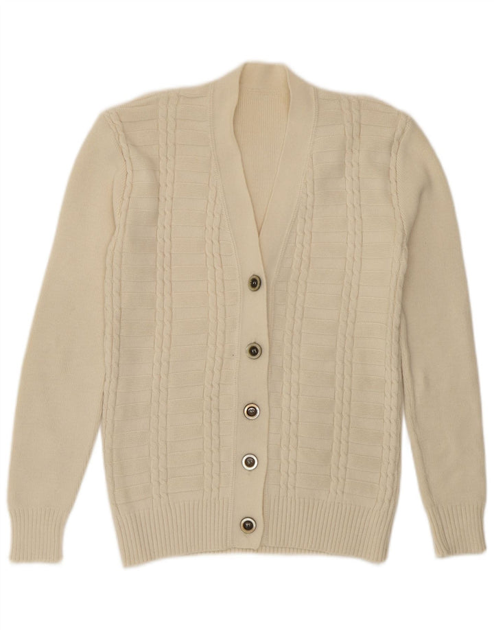 Vintage Damen Cardigan Pullover UK 12 Medium Off White