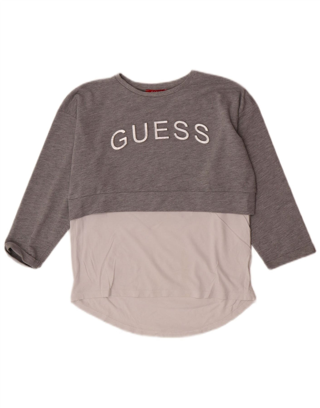 Guess Grafikoberteil für Damen, 3/4-Ärmel, UK 10, Größe S, Grau