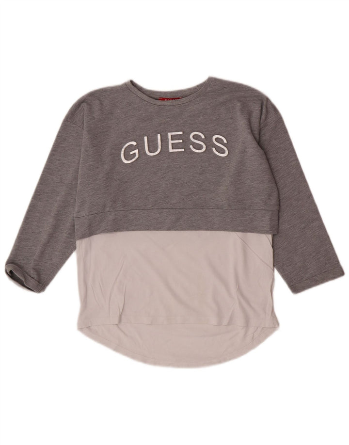 Guess Grafikoberteil für Damen, 3/4-Ärmel, UK 10, Größe S, Grau