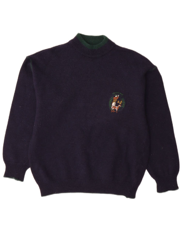 Vintage Herren Rollkragenpullover Pullover Medium Marineblaue Alpakawolle
