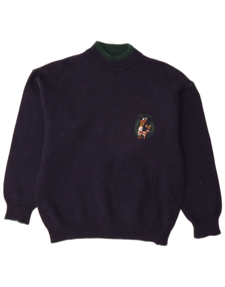 Vintage Herren Rollkragenpullover Pullover Medium Marineblaue Alpakawolle