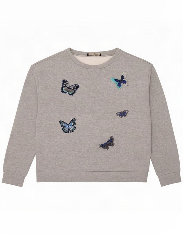 Max Mara Damen Weekend Sweatshirt Pullover UK 16 Large Grauer Baumwollschmetterling