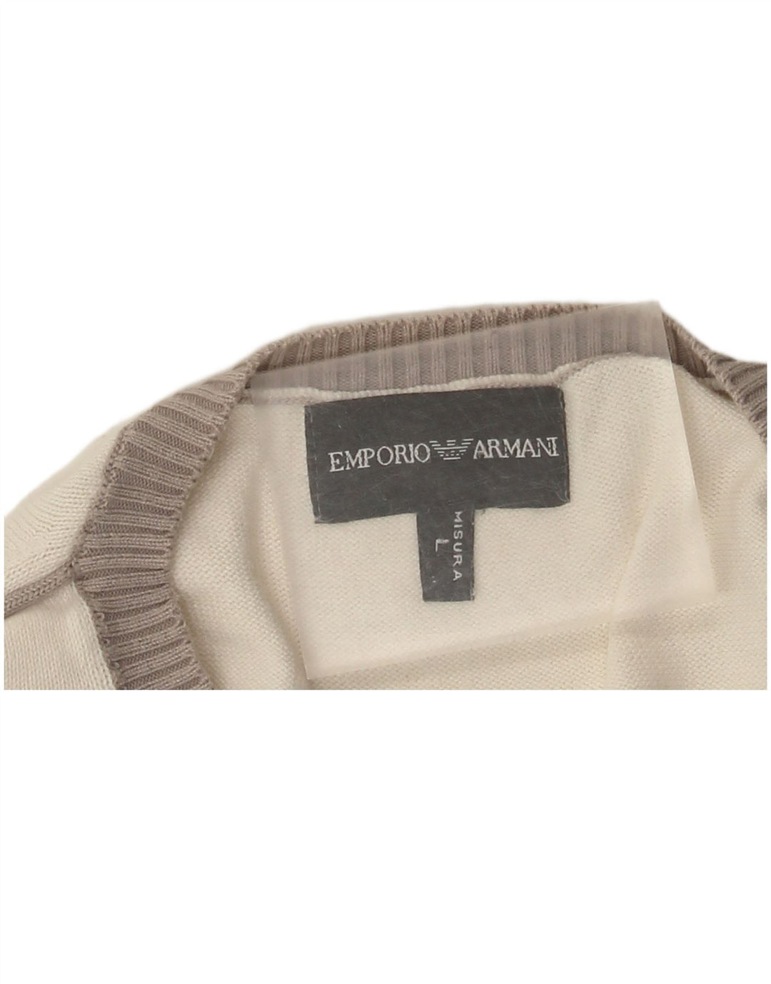 Emporio Armani Herren-Pullover mit V-Ausschnitt, Größe L, Weiß
