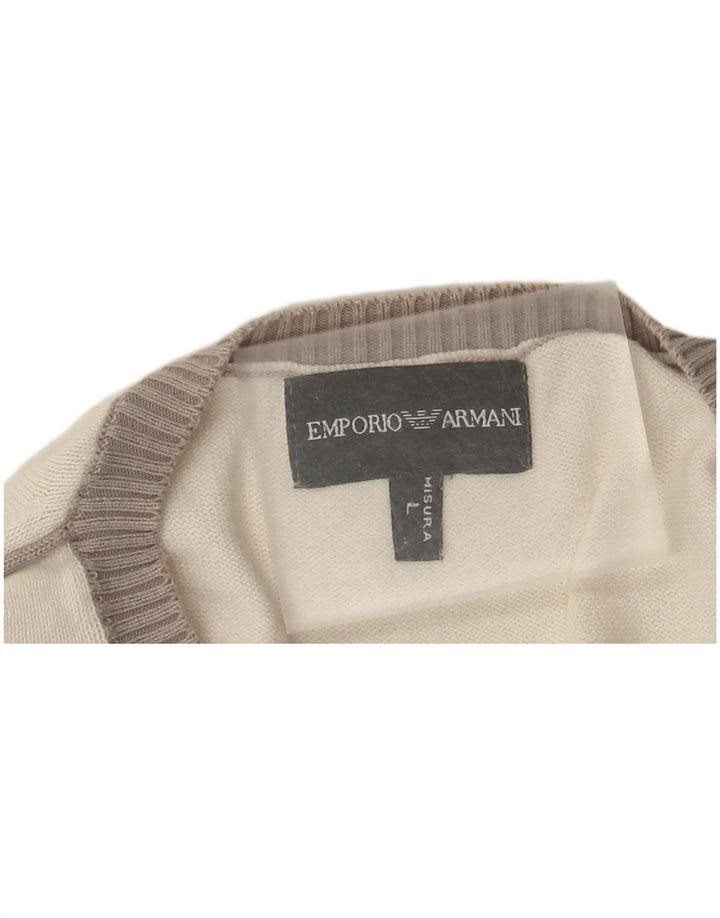 Emporio Armani Herren-Pullover mit V-Ausschnitt, Größe L, Weiß