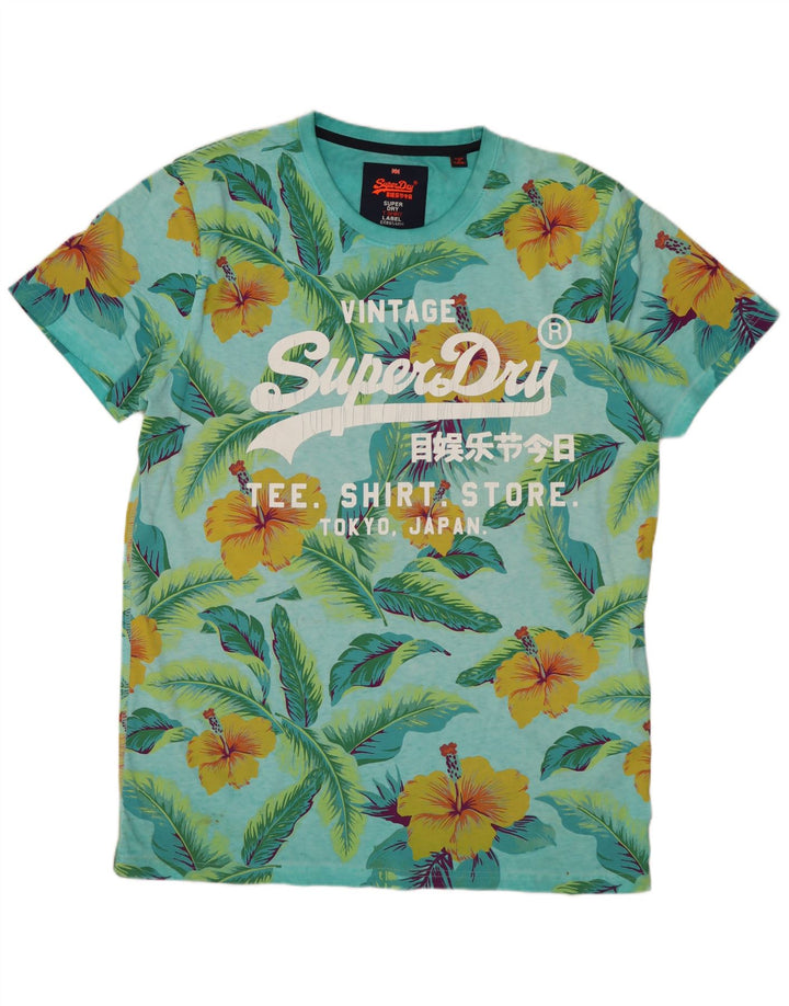 SUPERDRY Herren Grafik-T-Shirt-Oberteil XL aus blauer Baumwolle mit Blumenmuster