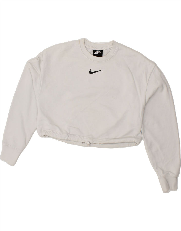 NIKE Womens Crop Graphic Sweatshirt Jumper UK 10 Small White Vintage Nike and Second-Hand Nike from Messina Hembry 