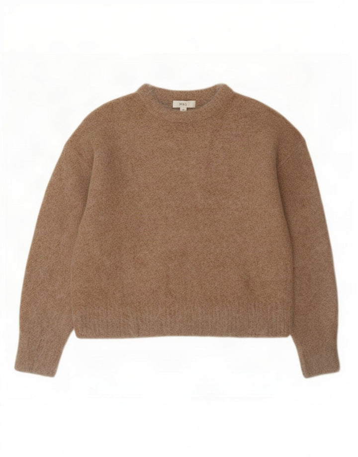 Marks & Spencer Damen-Pullover mit Rundhalsausschnitt, UK 14, mittelbeige Wolle