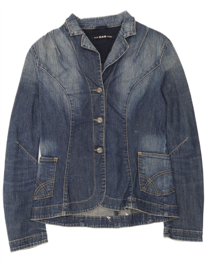 Gas Damen 3-Knopf-Denim-Blazer-Jacke, UK 12, mittelblaue Baumwolle