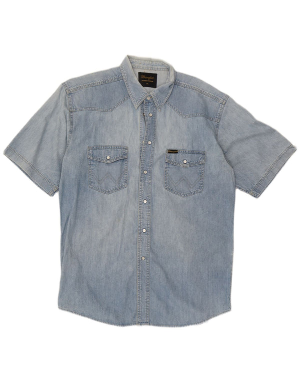 Wrangler Herren-Kurzarm-Jeanshemd 2XL aus blauer Baumwolle