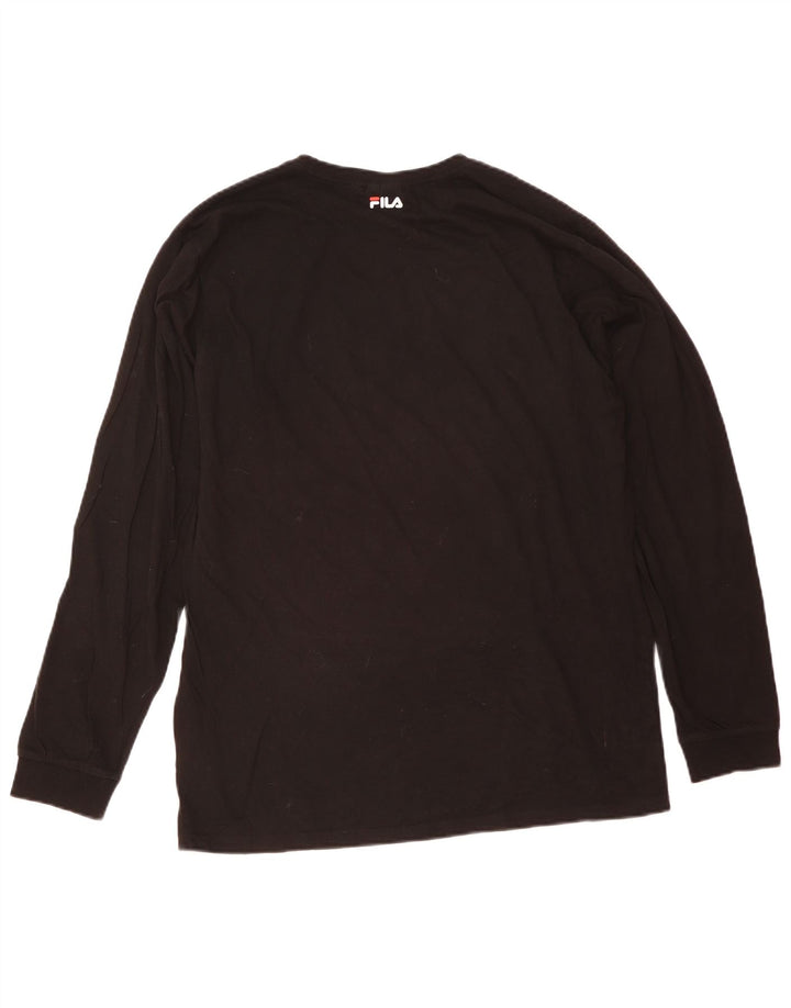 Fila Herren-Grafik-Oberteil, langärmelig, groß, schwarze Baumwolle