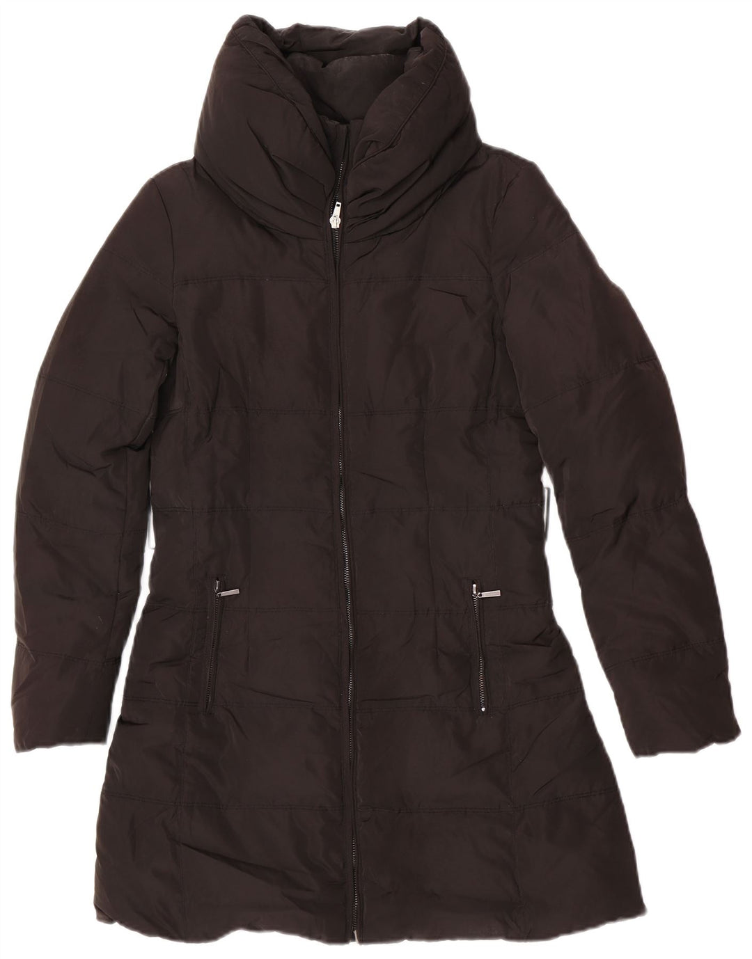 Zara Damen Wattierter Mantel UK 14 Medium Schwarz Polyester