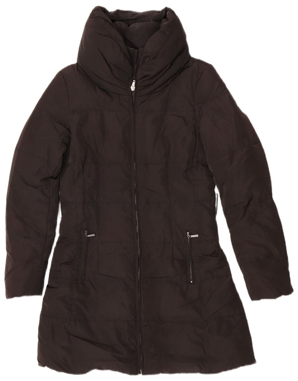 Zara Damen Wattierter Mantel UK 14 Medium Schwarz Polyester