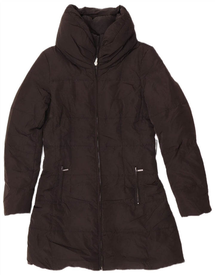 Zara Damen Wattierter Mantel UK 14 Medium Schwarz Polyester