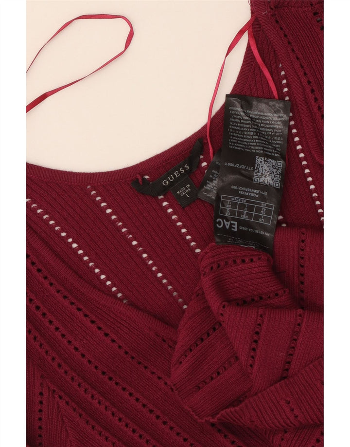 GUESS Damen-Pullover mit V-Ausschnitt, UK 12, Medium Burgundy Rayon