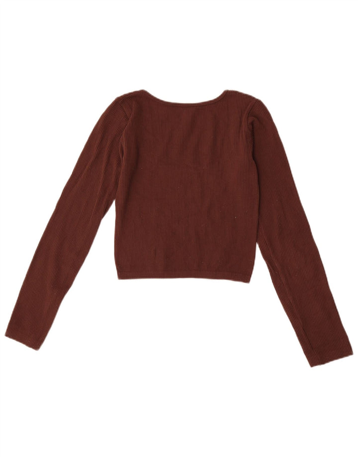 Zara Damen Crop Top Langarm UK 4 XS Braun Polyamid