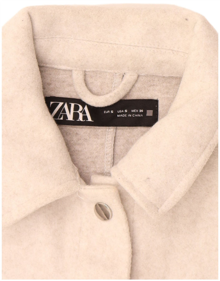 Zara Damen-Overshirt, übergroßes Hemd, UK 10, Größe S, cremefarbenes Polyester
