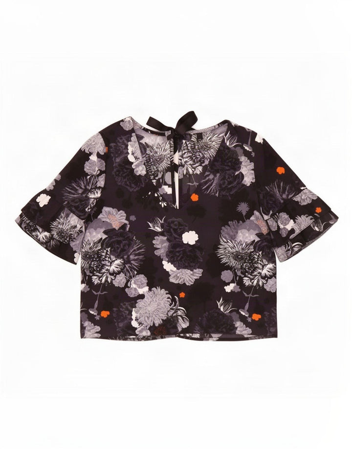 Topshop Damen-Blusenoberteil in Übergröße, Gr. 6, XS, Schwarz, Blumenmuster, Polyester