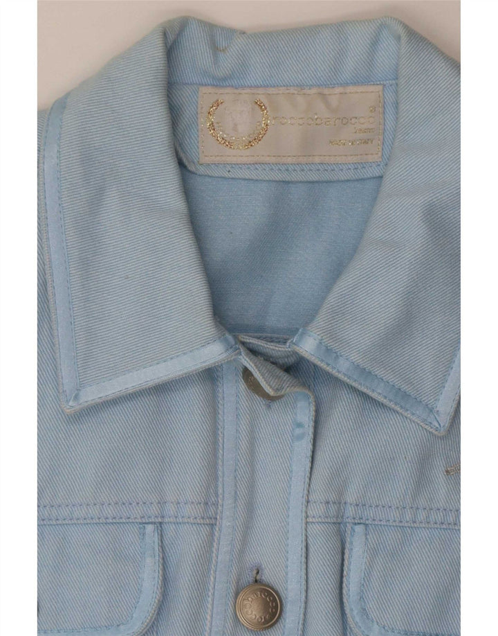Roccobarocco Damen Crop Graphic Jeansjacke IT 44 Mittelblau