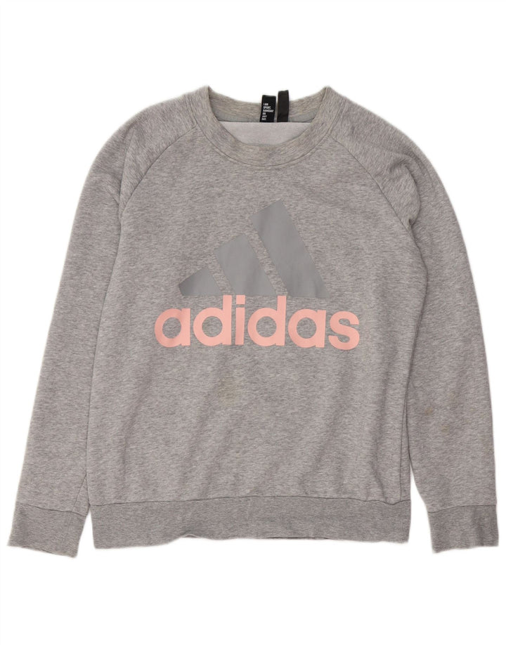 ADIDAS Damen Grafik-Sweatshirt-Pullover UK 14/16 Große graue Baumwolle