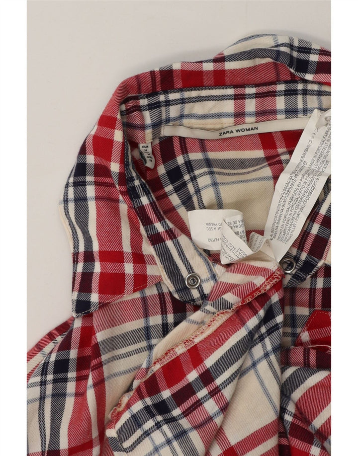 Zara Damen Flanellhemd UK 14 Mittelrot karierte Baumwolle