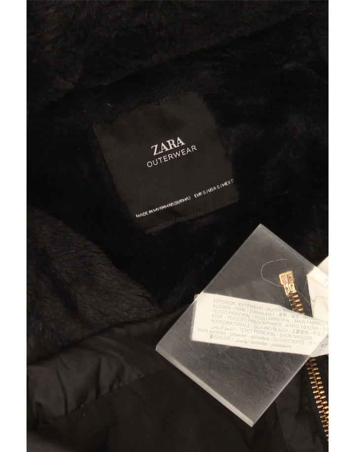 Zara Damen-Kapuzenjacke, wattiert, Gr. 10, Größe S, Schwarz, Polyester