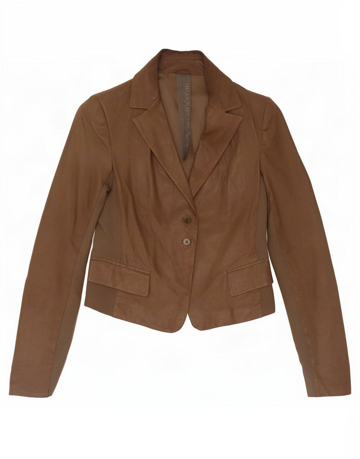 Patrizia Pepe Damen 2-Knopf-Lederblazer IT 44 Mittelbraun
