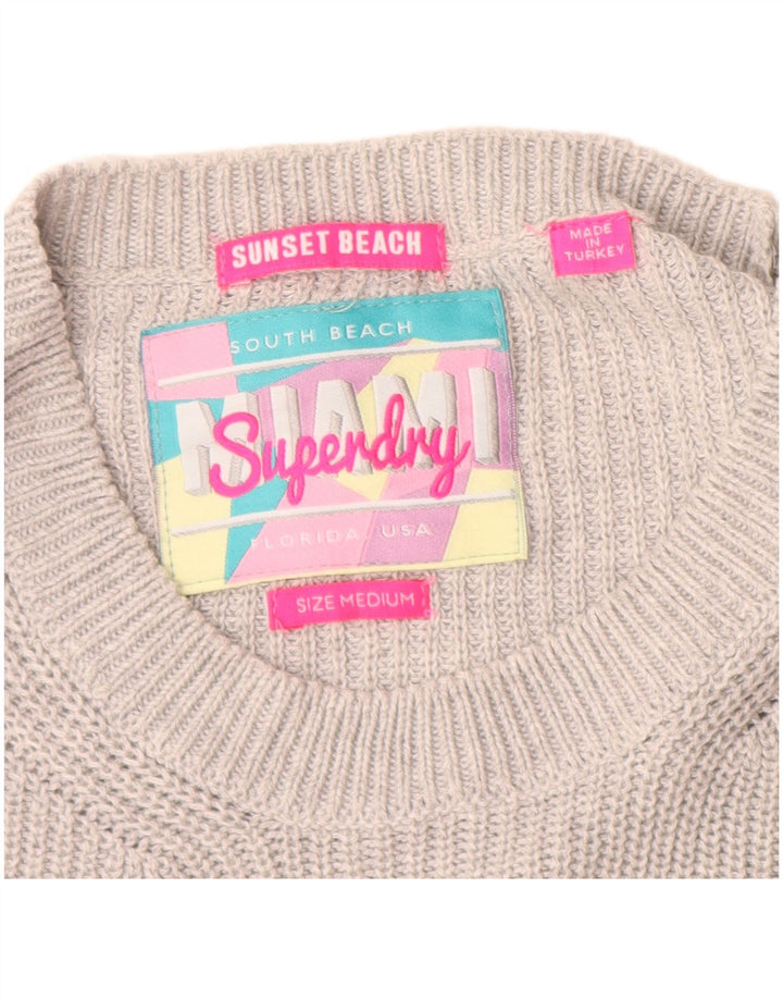 SUPERDRY Damen Pullover mit grafischem U-Boot-Ausschnitt, UK 14, Mittelgrau