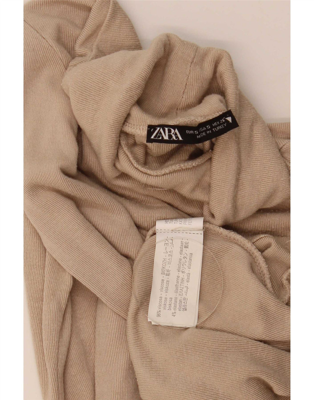 Zara Damen Crop Top Langarm UK 8 Small Beige Viskose