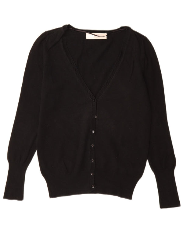 Zara Damen-Cardigan-Pullover UK 12 Mittelschwarze Baumwolle