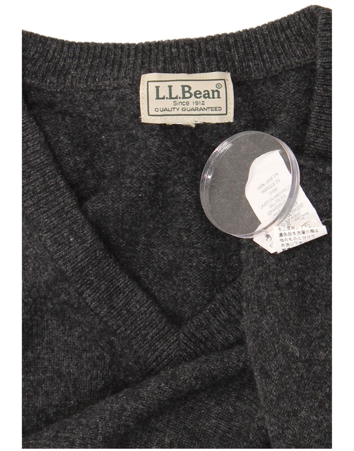 L.L.BEAN Damen-Pullover mit V-Ausschnitt, UK 16, Größe L, graue Wolle