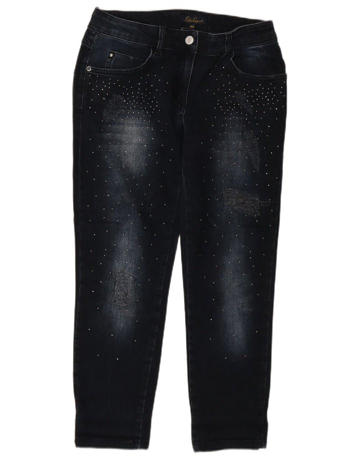 LUISA SPAGNOLI Damen Slim Cropped Jeans IT 40 Small W27 L25 Marineblau