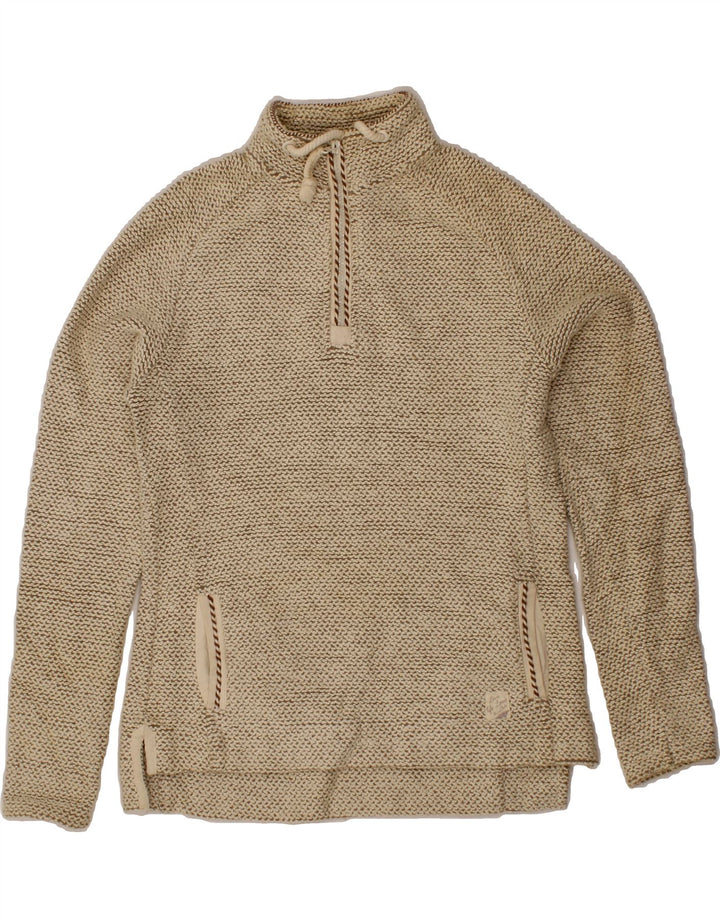WEIRD FISH Womens Longline Zip Neck Sweatshirt Jumper UK 10 Small  Beige Vintage Weird Fish and Second-Hand Weird Fish from Messina Hembry 