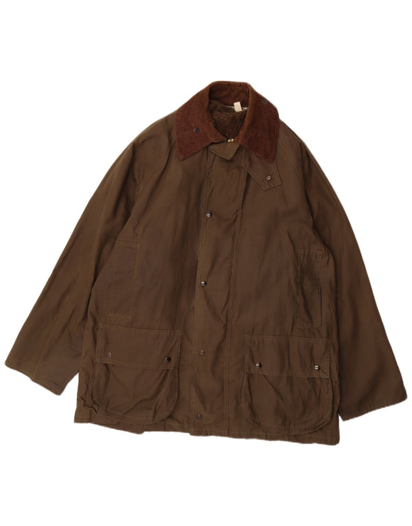 Vintage Herren-Jacke aus gewachster Baumwolle mit lockerer Passform, UK 36, Größe S, Khaki, Polyester