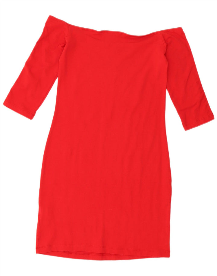 Adidas Damen Minikleid ohne Schulter, UK 12, mittelrote Baumwolle