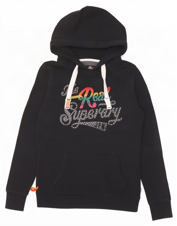 Superdry Damen-Kapuzenpullover mit Grafik, UK 10, Größe S, Schwarz, Baumwolle
