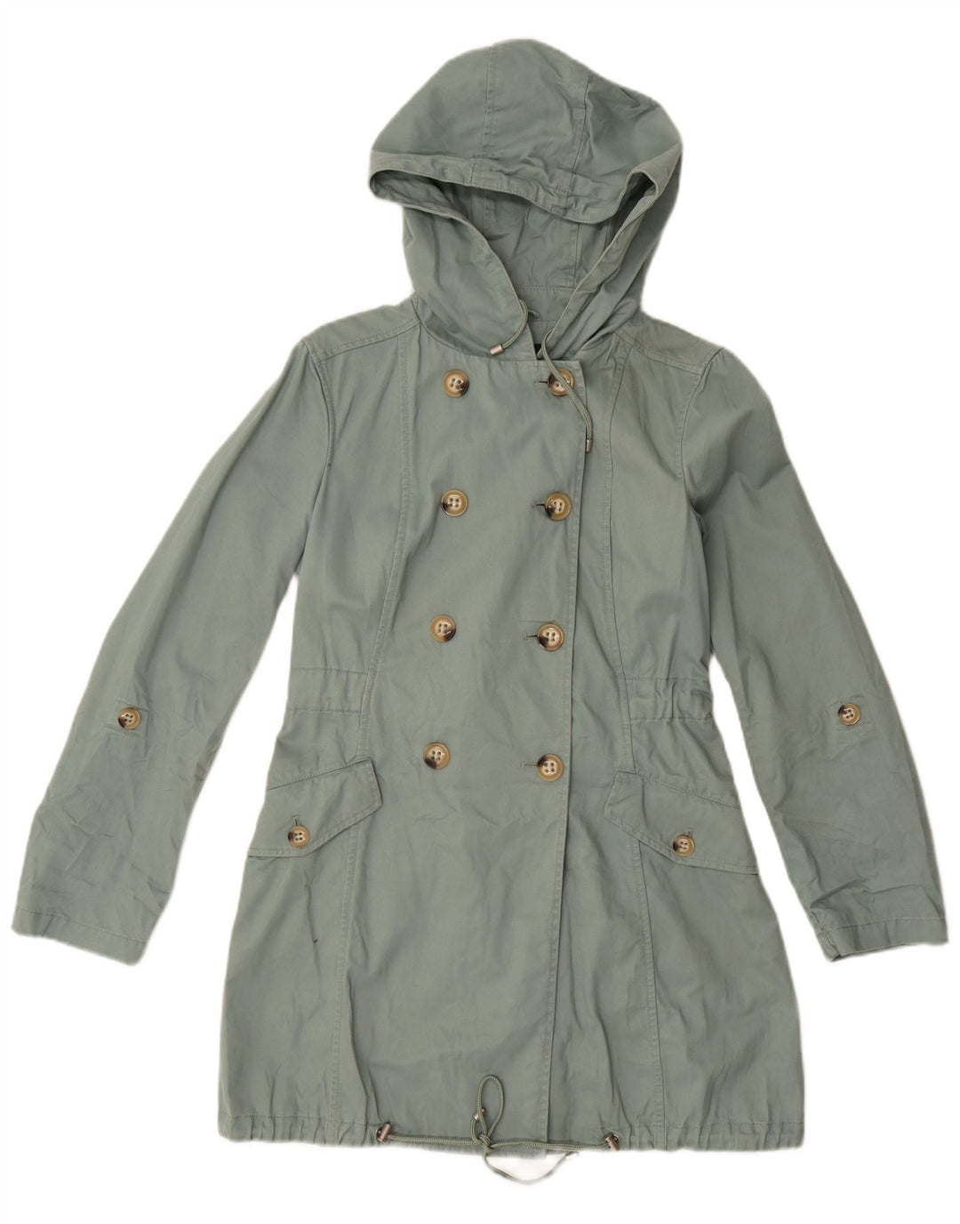 Benetton Damen Parka mit Kapuze IT 42 Mittelgrüne Baumwolle