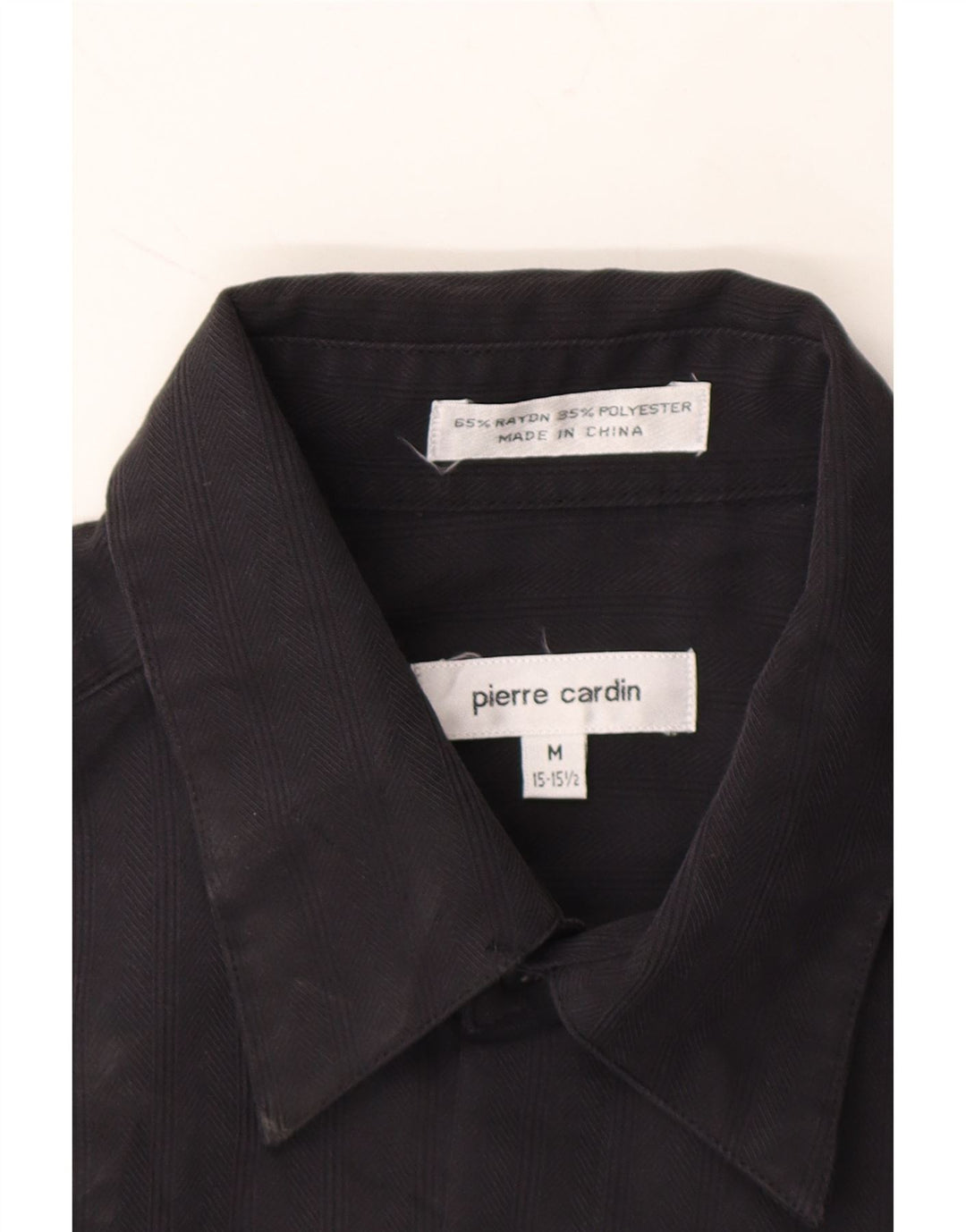 PIERRE CARDIN Mens Shirt Size 15 1/2 Medium Black Herringbone Rayon Vintage Pierre Cardin and Second-Hand Pierre Cardin from Messina Hembry 