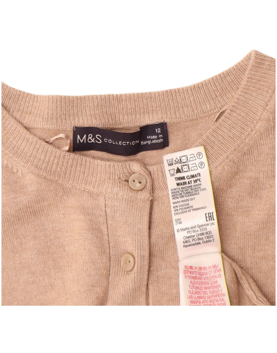 MARKS & SPENCER Damen-Cardigan-Pullover UK 12 Mittelbeige Viskose