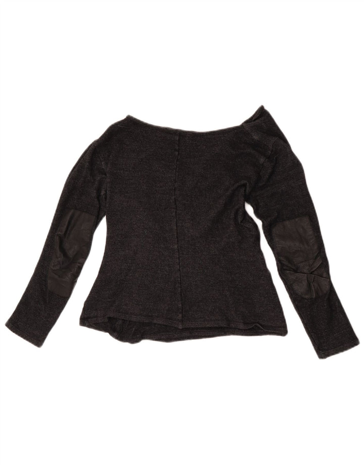 Max Mara Damen Crop Langarm-Blusenoberteil UK 10 Small Graue Wolle