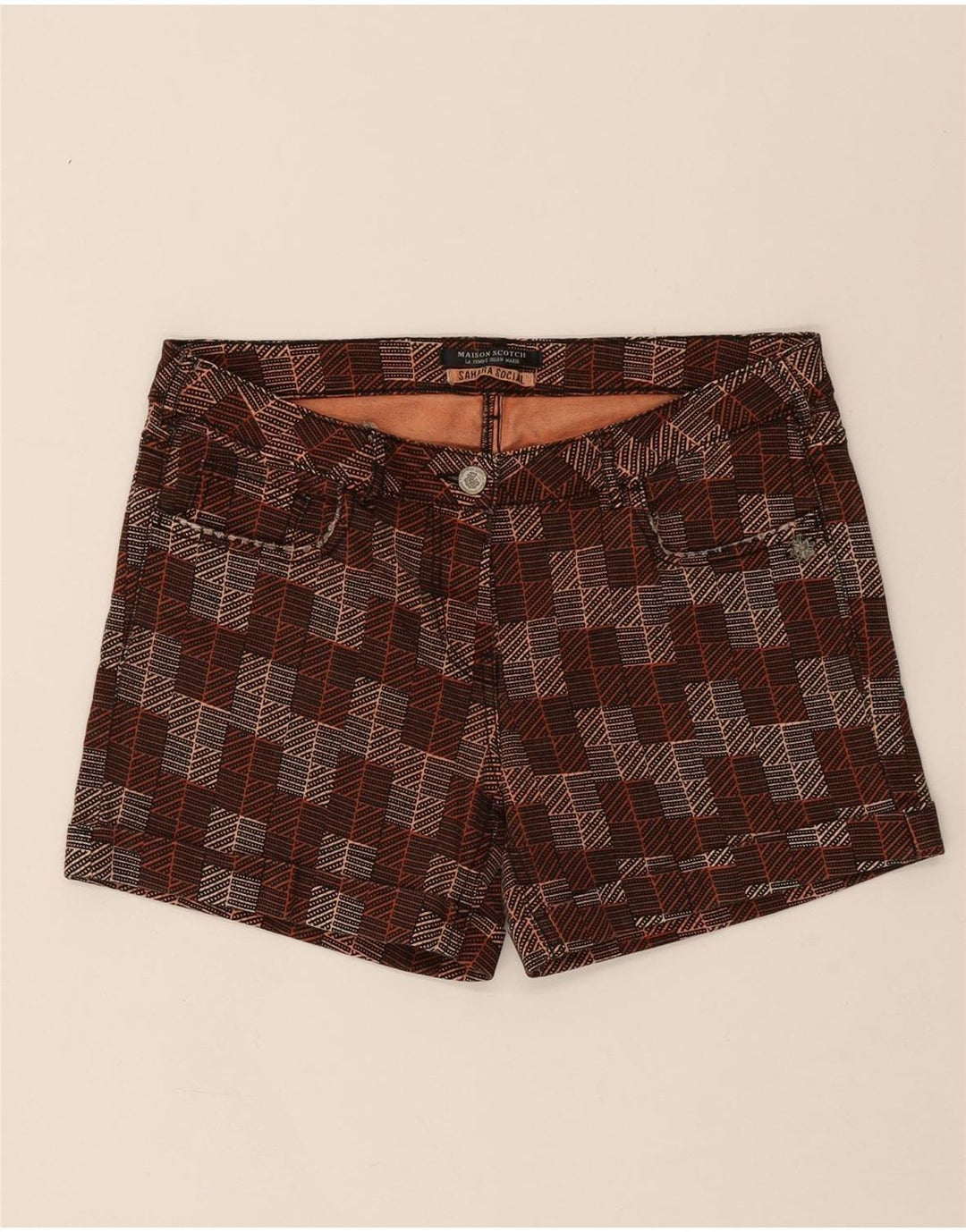 MAISON SCOTCH Womens Casual Shorts W30 Medium Brown Geometric Vintage Maison Scotch and Second-Hand Maison Scotch from Messina Hembry 