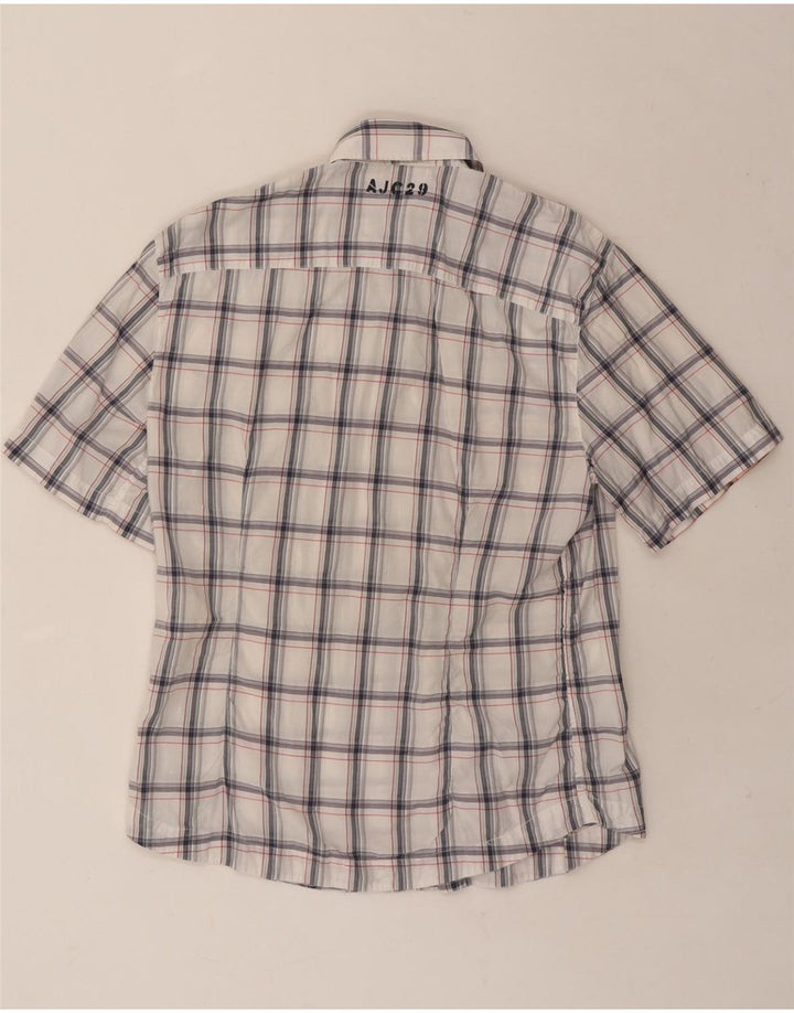 ARMANI JEANS Mens Short Sleeve Shirt Medium White Check Polyester Vintage Armani Jeans and Second-Hand Armani Jeans from Messina Hembry 