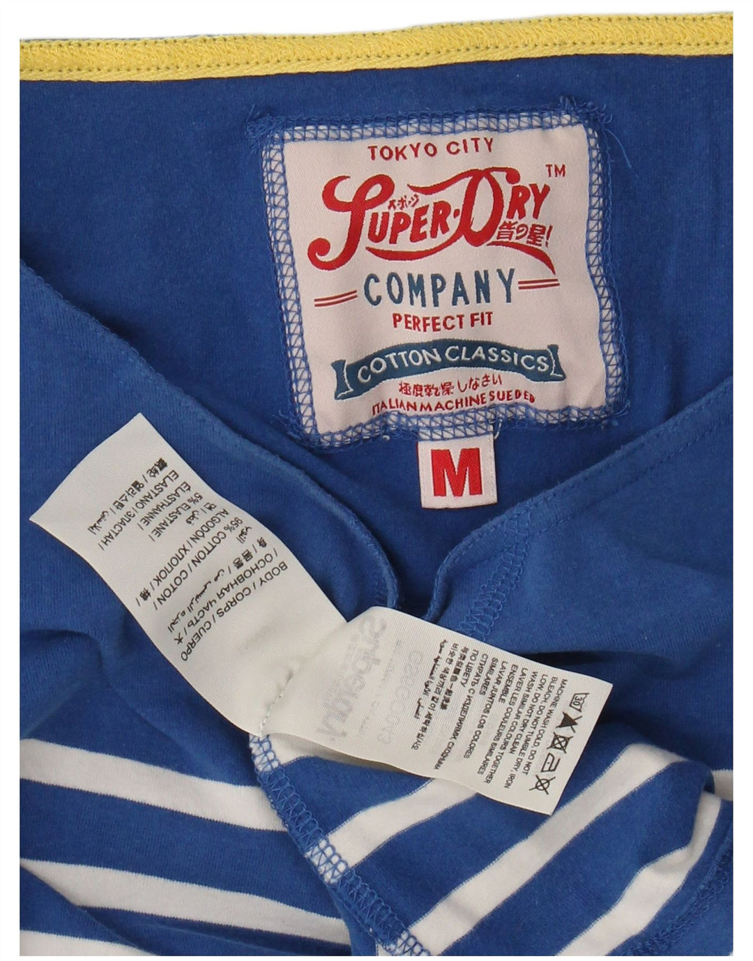 SUPERDRY Damen-Top mit perfekter Passform, 3/4-Ärmel, UK 12, Mittelblau gestreift