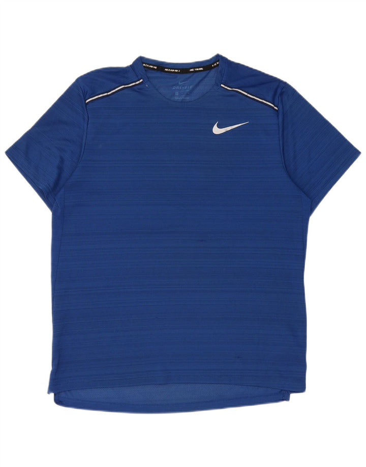 Nike Herren Dri Fit T-Shirt-Oberteil aus mittelblauem Nadelstreifen-Polyester