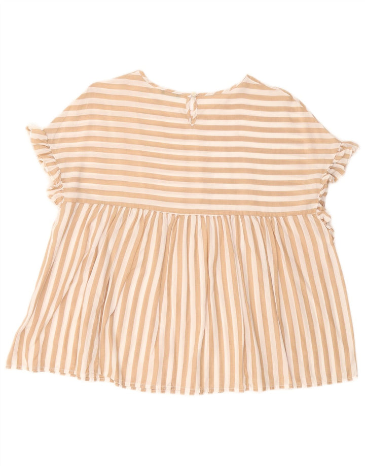 BENETTON Damen-Blusenoberteil in Übergröße, UK 10, Größe S, beige, Nadelstreifen-Lyocell