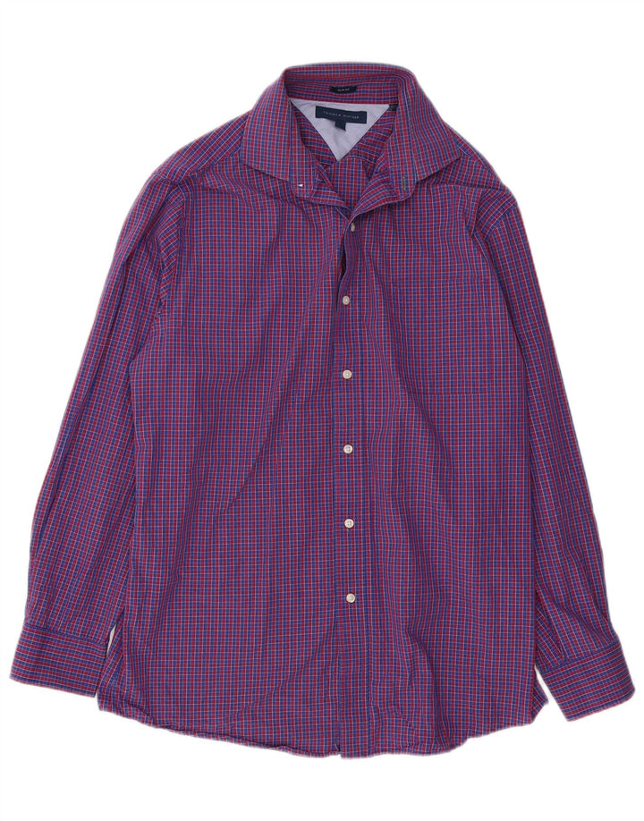 Tommy Hilfiger Herren-Slim-Fit-Hemd, Größe 16, groß, blau kariert, Baumwolle