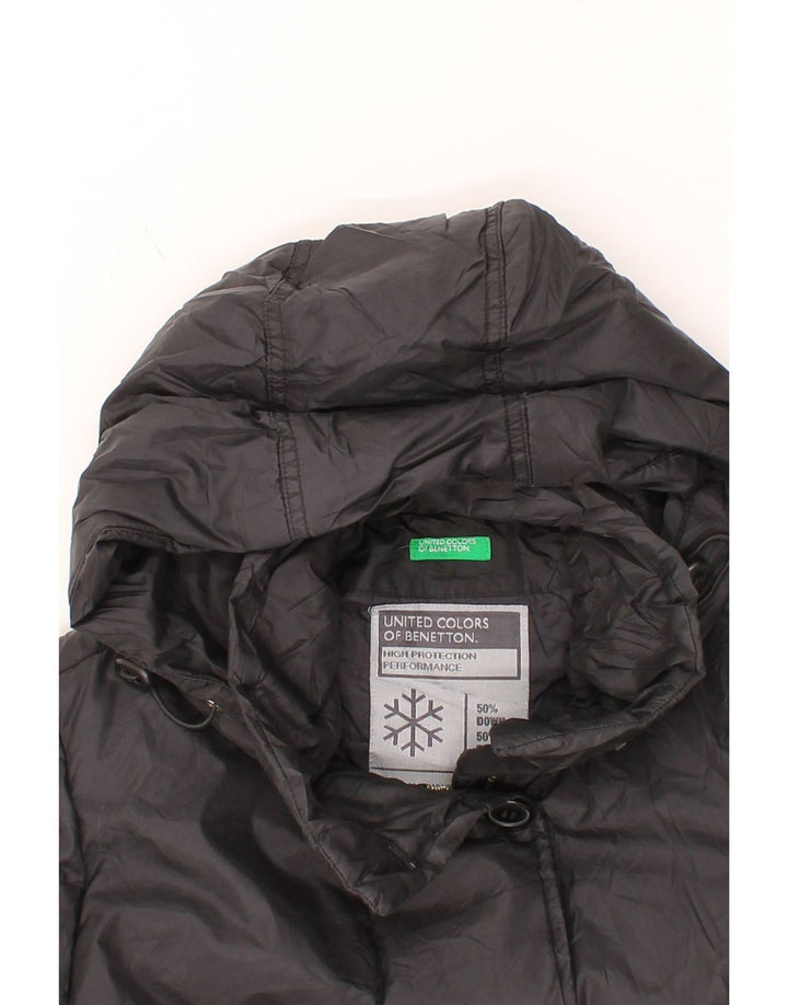BENETTON Womens Hooded Padded Coat UK 14 Large Black Vintage Benetton and Second-Hand Benetton from Messina Hembry 