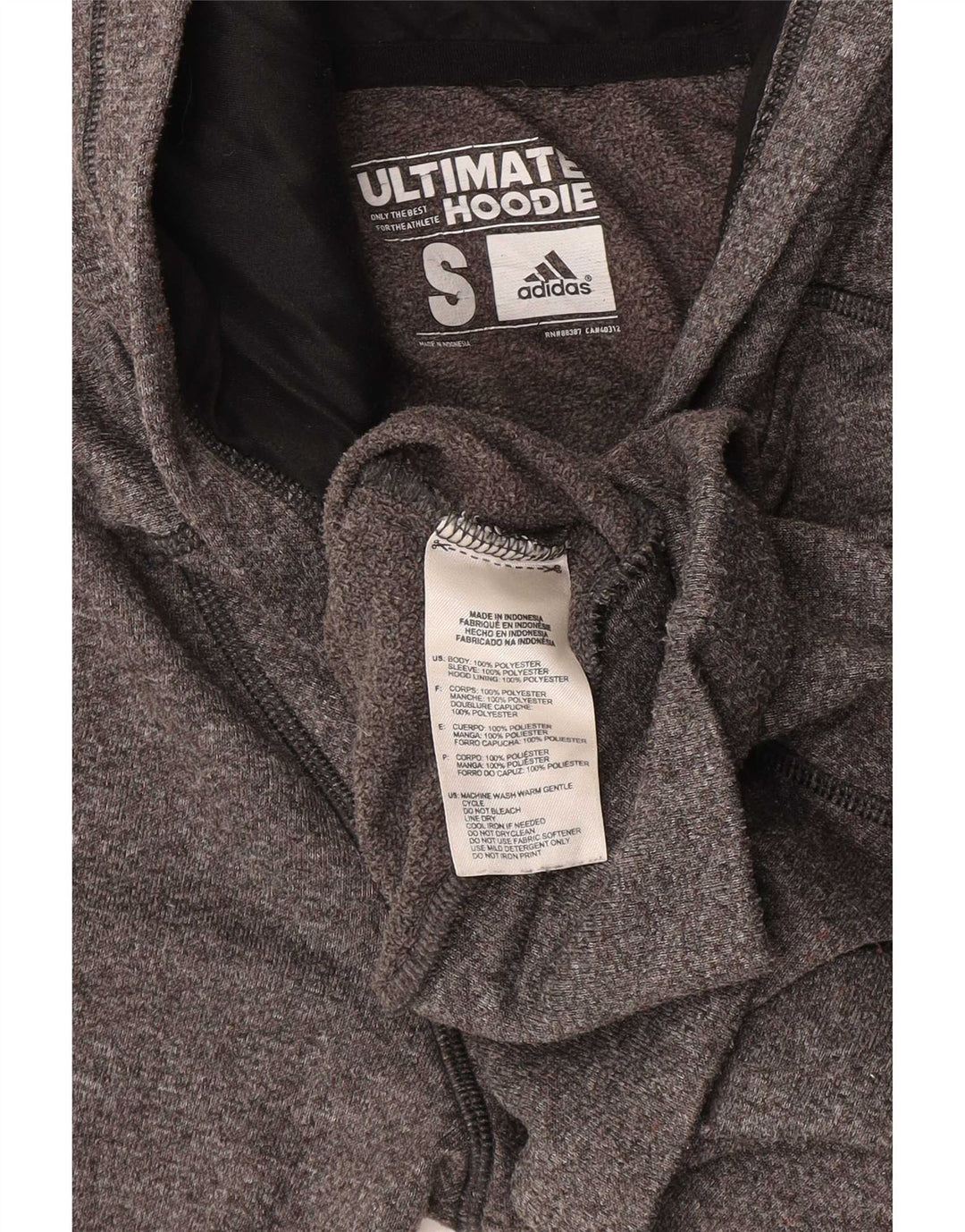 Adidas Damen Kapuzenpullover UK 10 Small Grau geflecktes Polyester