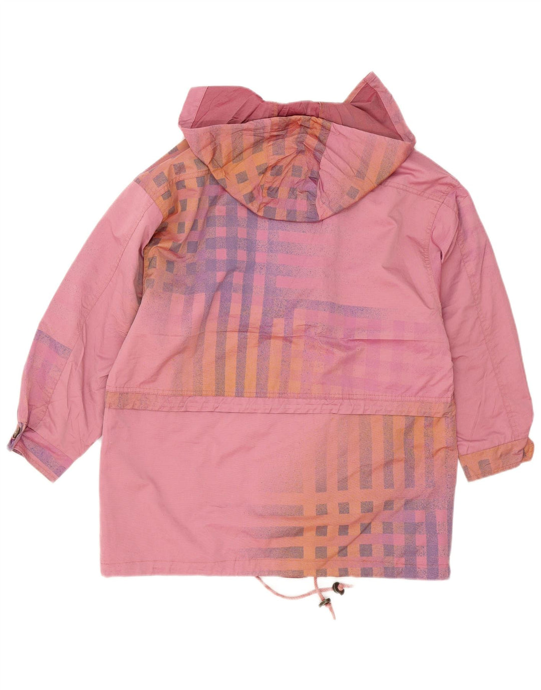 Vintage Damen-Windbreakerjacke mit Kapuze, EU 38, mittelrosa karierte Baumwolle