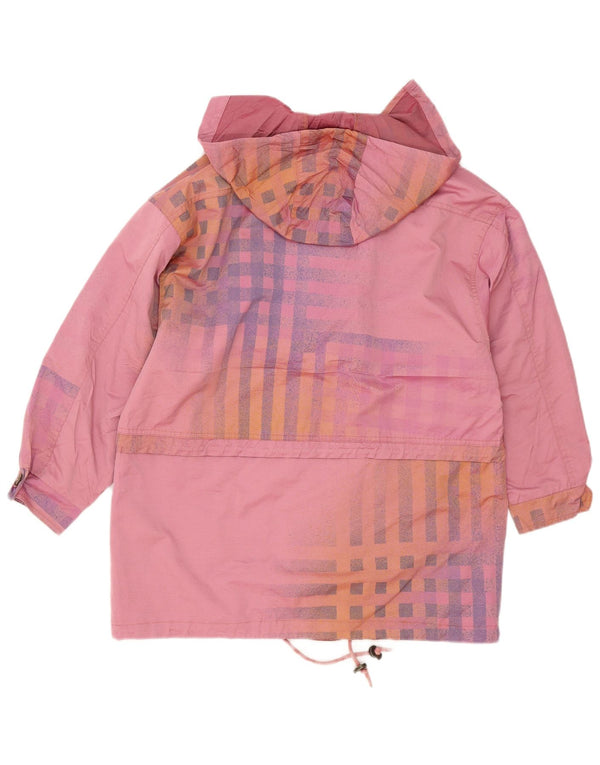 Vintage Damen-Windbreakerjacke mit Kapuze, EU 38, mittelrosa karierte Baumwolle